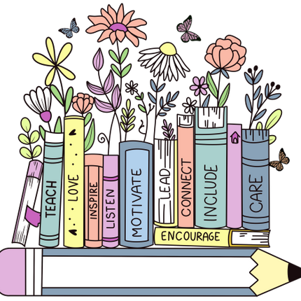 (s095-2R) Floral Books Teacher Custom Text Name