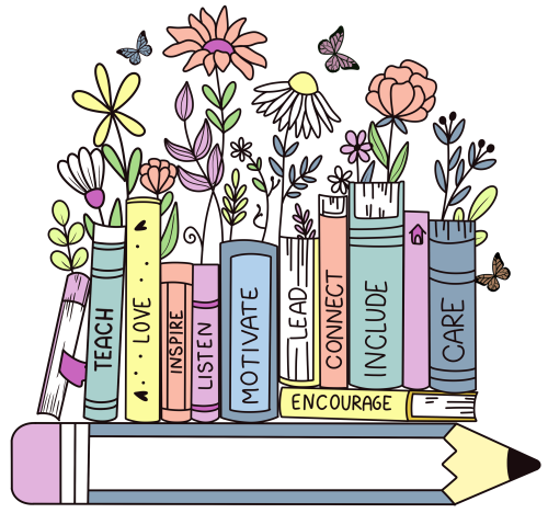 (s095-2R) Floral Books Teacher Custom Text Name