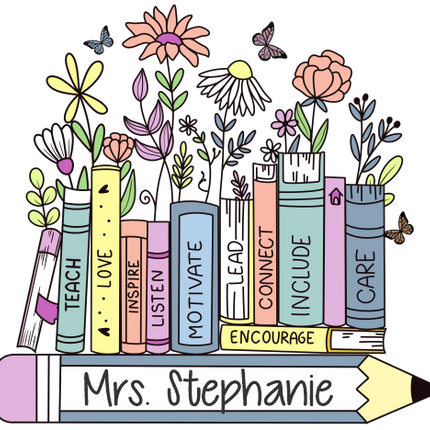 (s095-2R) Floral Books Teacher Custom Text Name