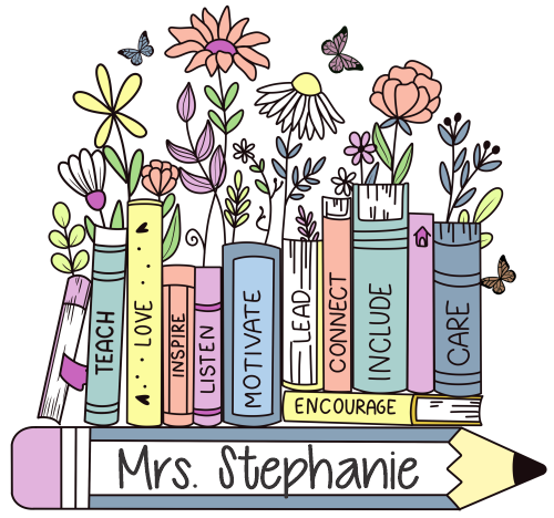 (s095-2R) Floral Books Teacher Custom Text Name
