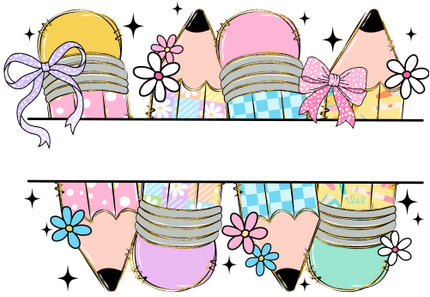 (s095-2S) Floral Colorful Pencils Student Teacher Custom Text Name