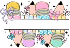 (s095-2S) Floral Colorful Pencils Student Teacher Custom Text Name