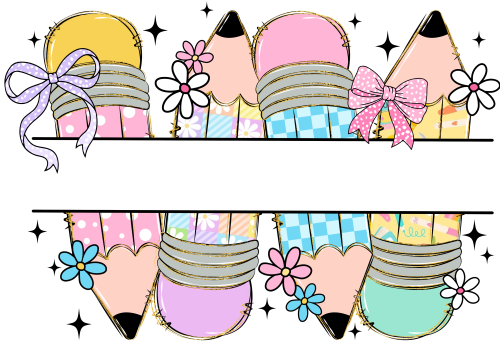 (s095-2S) Floral Colorful Pencils Student Teacher Custom Text Name