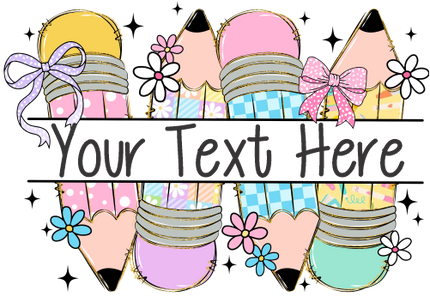 (s095-2S) Floral Colorful Pencils Student Teacher Custom Text Name