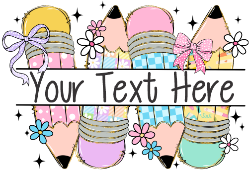 (s095-2S) Floral Colorful Pencils Student Teacher Custom Text Name