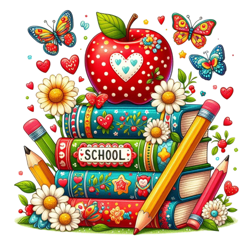(s095-3E) Apple Stack of Books School