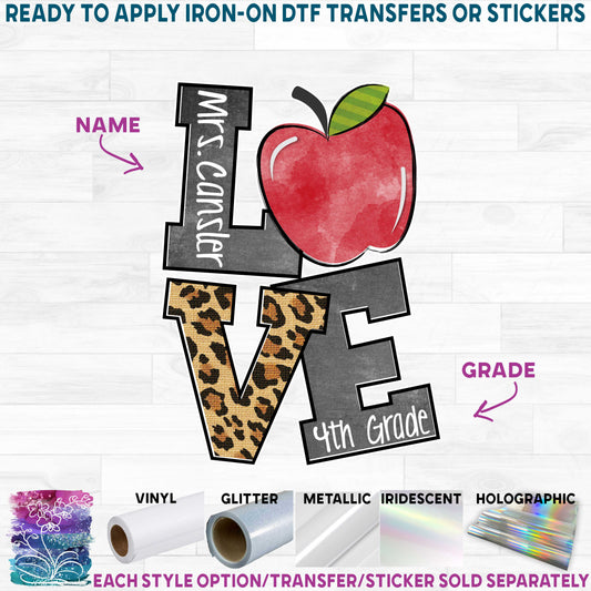 (s095-1-H) Stacked Love Apple Teacher Student Name Grade Custom Text