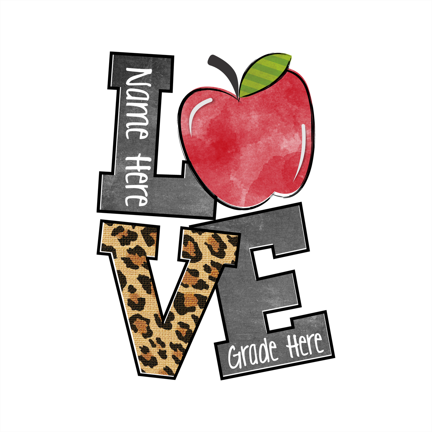 (s095-1-H) Stacked Love Apple Teacher Student Name Grade Custom Text