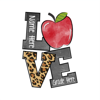 (s095-1-H) Stacked Love Apple Teacher Student Name Grade Custom Text