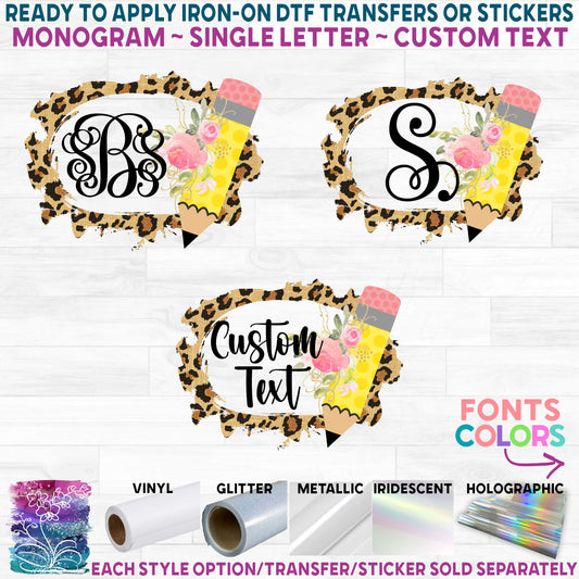 (s095-2H) Oval Pencil Monogram Printed Heat Transfer or Sticker