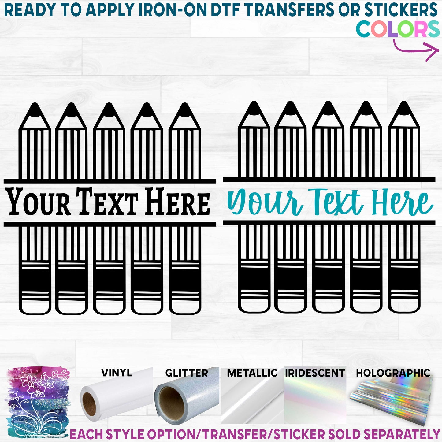 (s095-2B) Pencil Split Name Text Printed Heat Transfer or Sticker