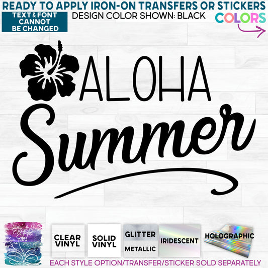 Aloha Summer Hibiscus Glitter, Matte, Glossy Iron-On Transfer or Sticker