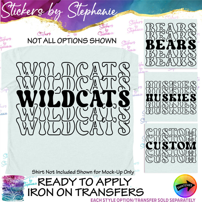 (s05-003) Stacked Team Name 4 Line Custom Text Iron-On Transfer