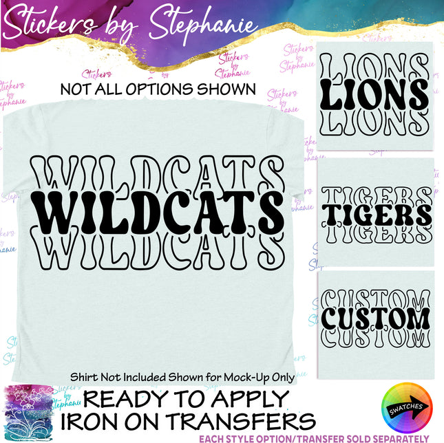 (s05-002) Stacked Team Name 3 Line Custom Text Iron-On Transfer