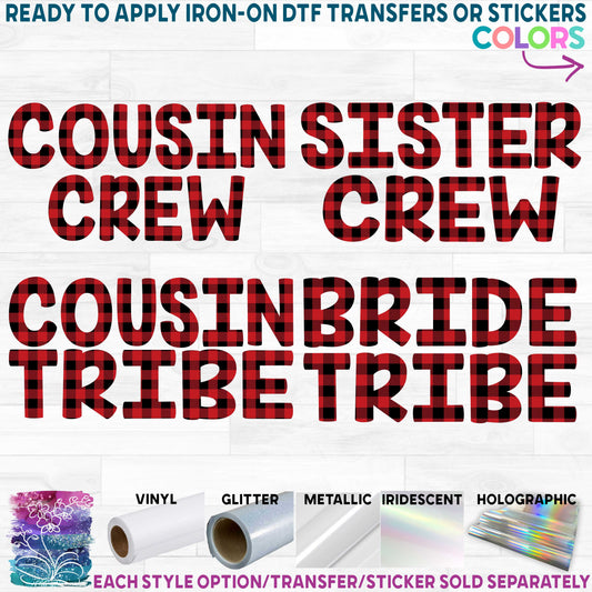 (s097-01) Cousin, Brother, Sister, Bride, Crew, Tribe, Squad Custom Text Red Buffalo Plaid