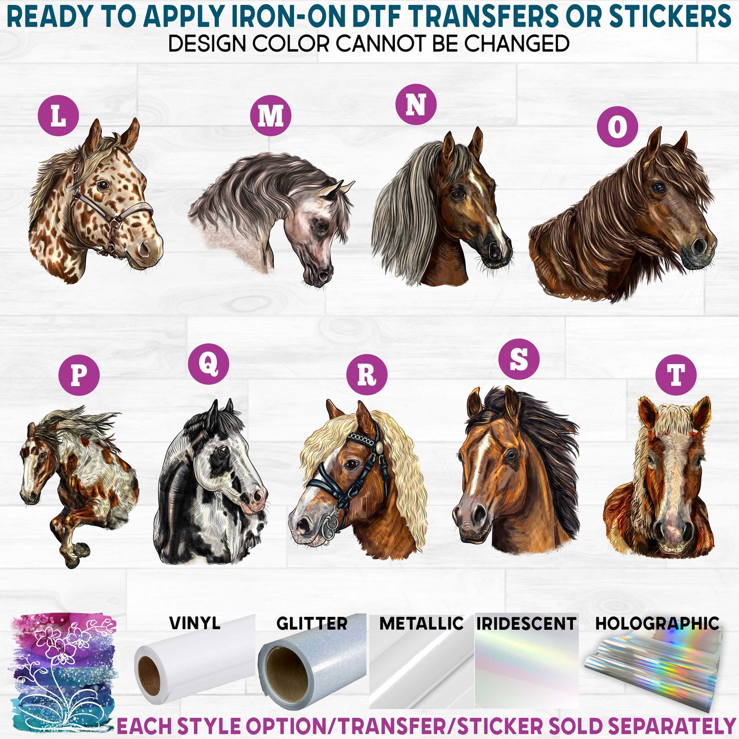 (s098-3) Horse Horses Printed Heat Transfer or Sticker