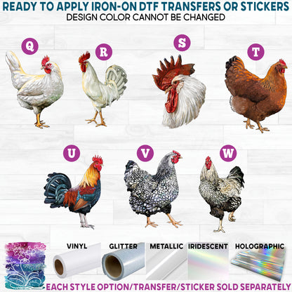 (s098-4) Rooster Hen Chick Chickens Printed Heat Transfer or Sticker