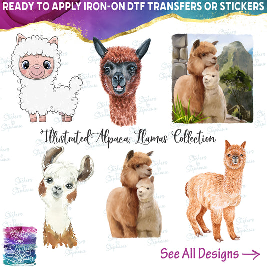 (s098-1) Watercolor Illustrated Cartoon Llama Alpaca Collection 40+ Style Options