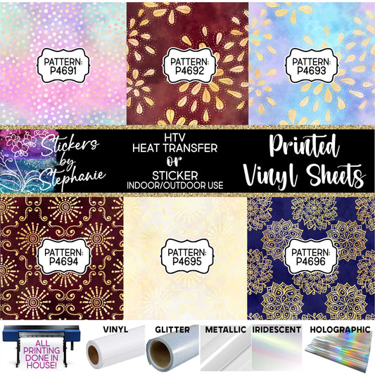 Batik Patterns (16) Printed Sheets Heat Transfer HTV or Sticker