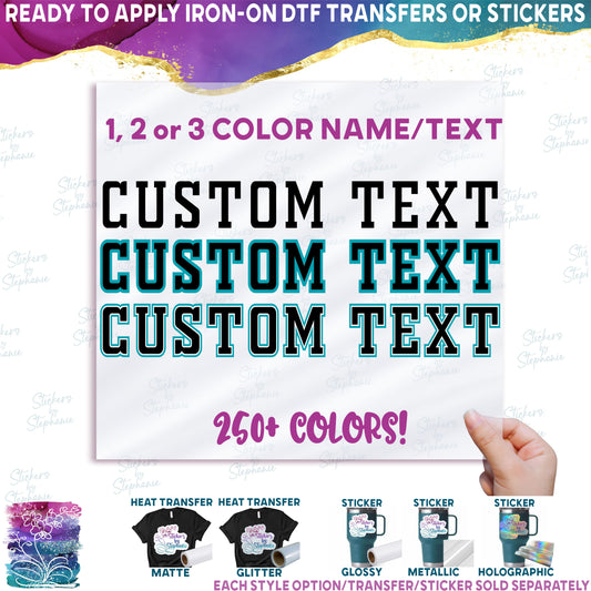 (ct-004-B) Block Custom Text Names or Numbers 1, 2 or 3 Colors