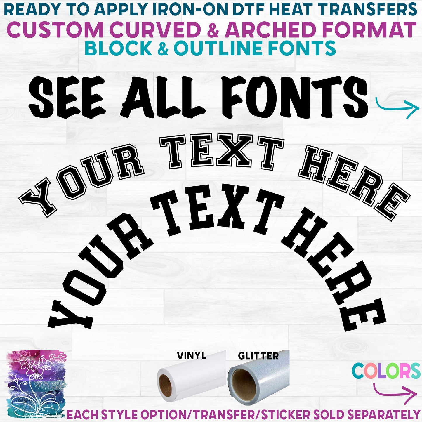 (ct-002-A) Arched Custom Text Names 35+ Solid & Outline Fonts