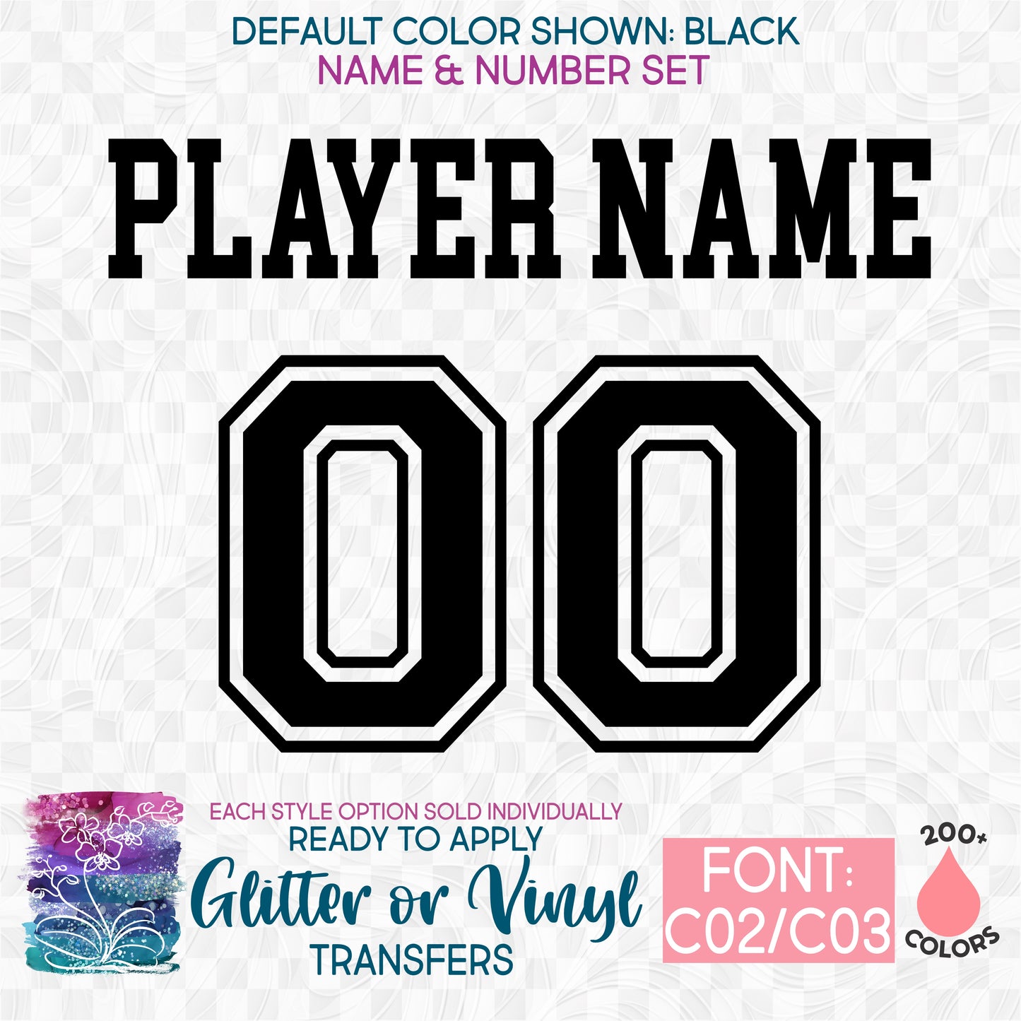 (s097-C02/C03) Custom Player Perfect Name & Number Glitter or Vinyl Iron-On Transfer
