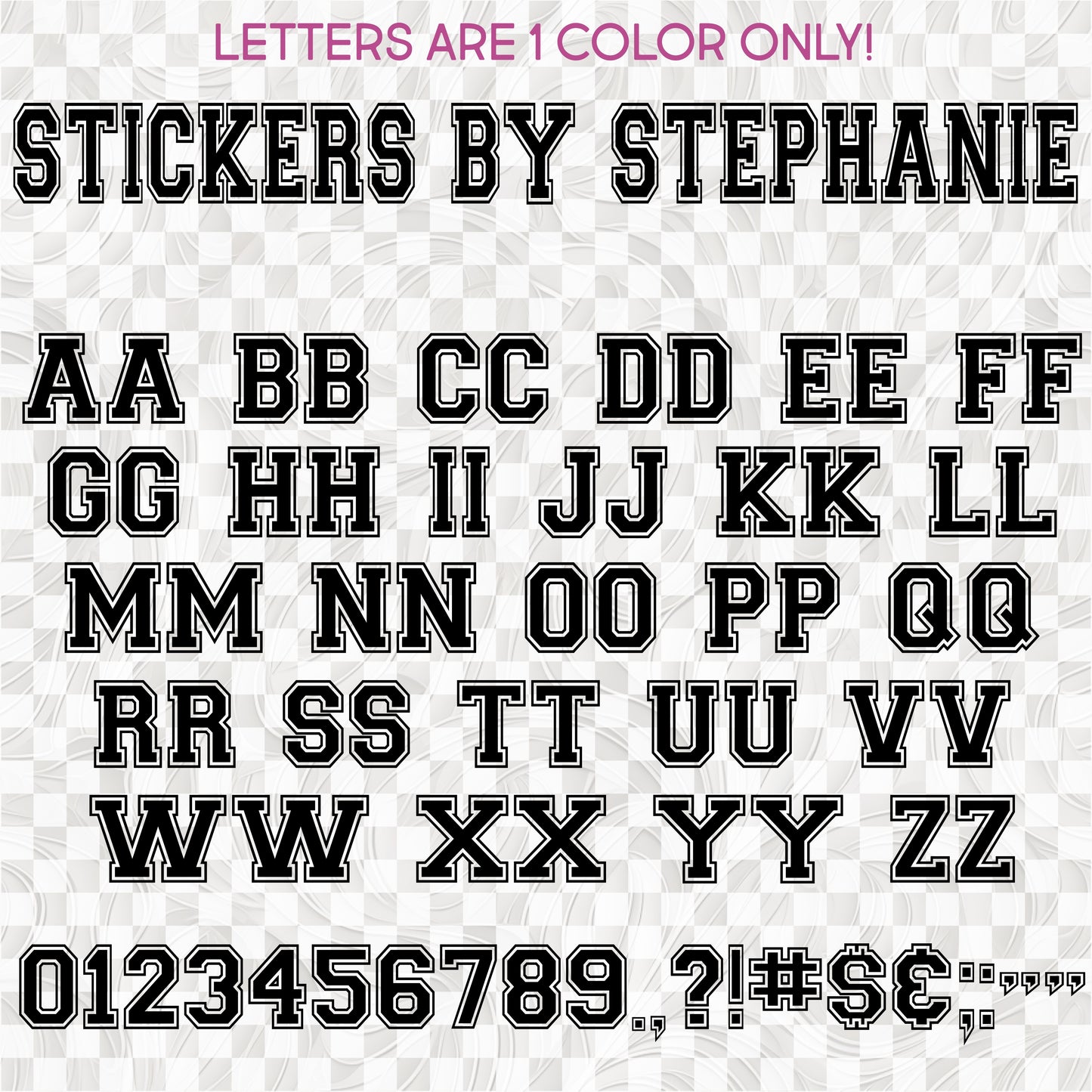 (s097-C03) Block Font Custom Name Text or Single Letter Number Glitter or Vinyl Iron-On Transfer or Sticker