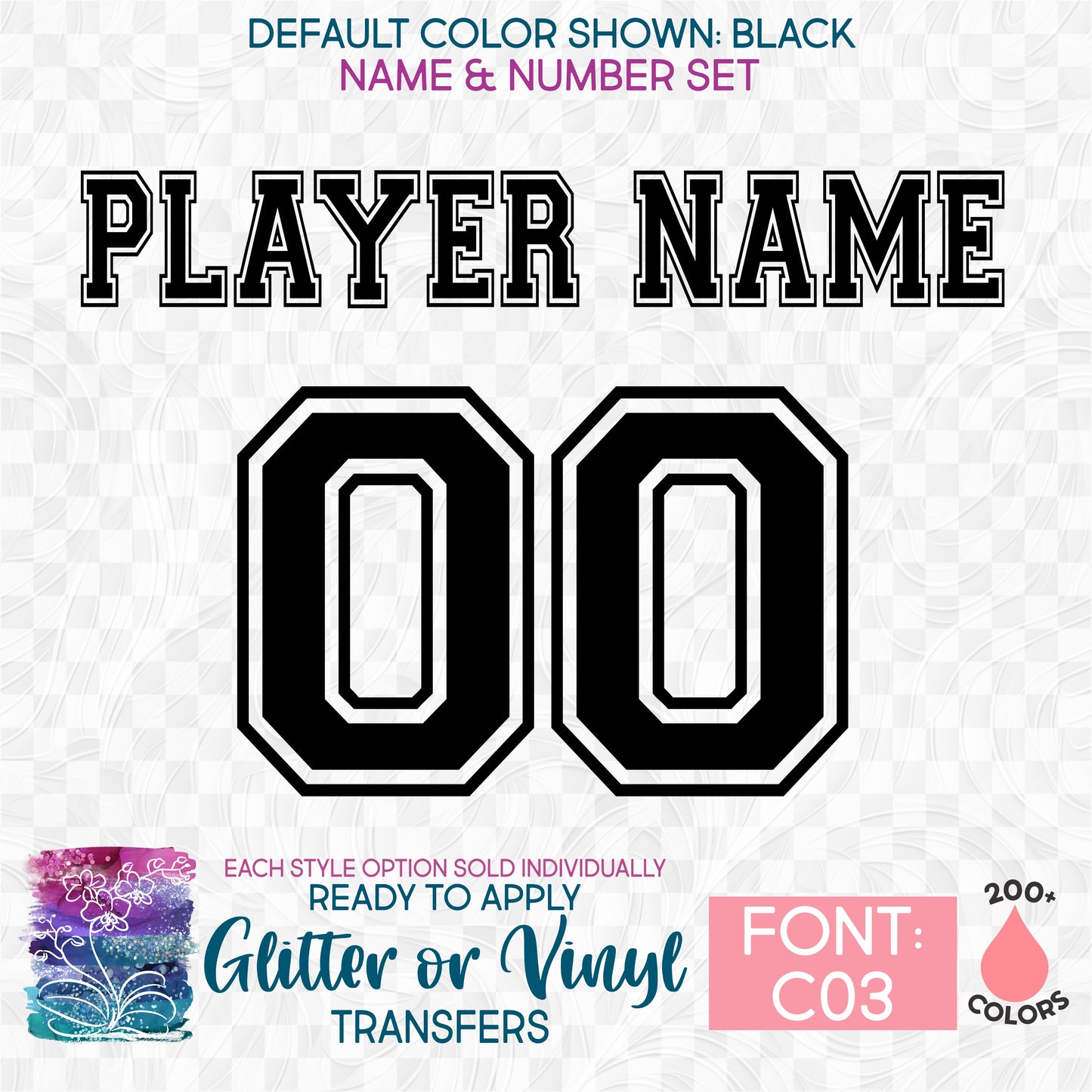 (s097-C03) Custom Player Perfect Name & Number Glitter or Vinyl Iron-On Transfer