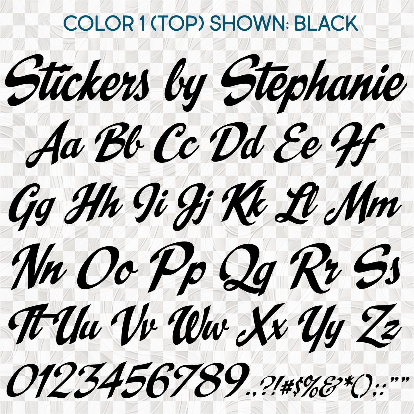 (s097-C23) Script Font Custom Name Text or Single Letter Number Glitter or Vinyl Iron-On Transfer or Sticker