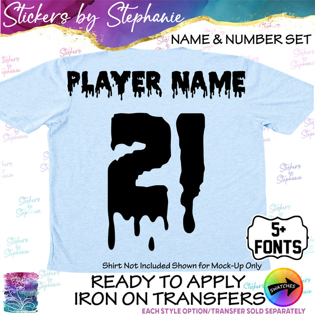 (CT-9) Other Fonts Custom Player Name & Number Set Iron-On Transfer