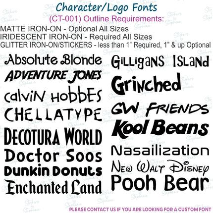 Custom Text Name, Numbers Character Logo Fonts Iron-On Transfer or Sticker