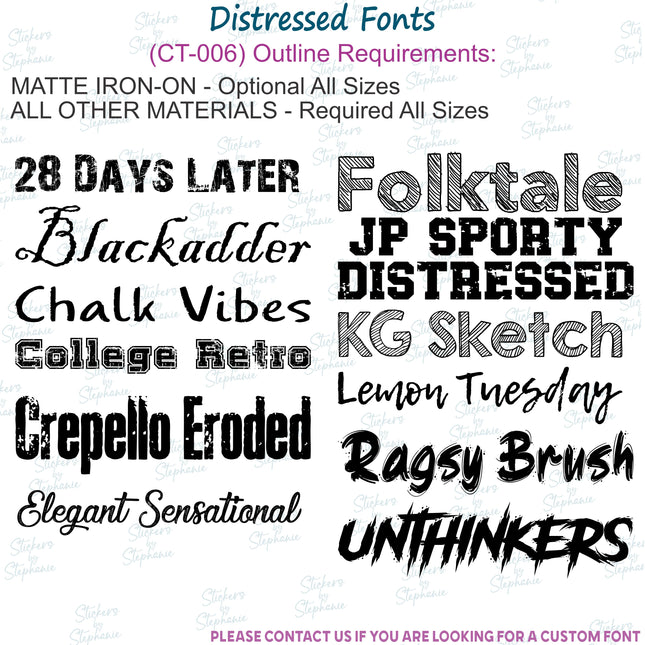 Custom Text Name, Numbers Distressed Grunge Fonts Iron-On Transfer or Sticker