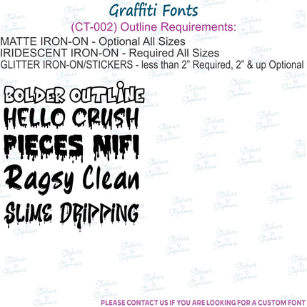 Custom Text Name, Numbers Graffiti Dripping Fonts Iron-On Transfer or Sticker
