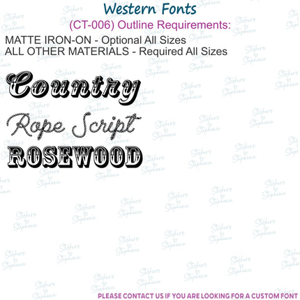 Custom Text Name, Numbers Western Fonts Iron-On Transfer or Sticker