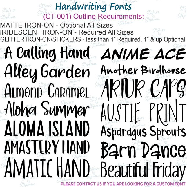 Custom Text Name, Numbers Handwriting Fonts Iron-On Transfer or Sticker
