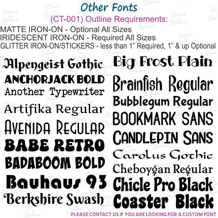 Custom Text Name, Numbers Other Miscellaneous Fonts Iron-On Transfer or Sticker