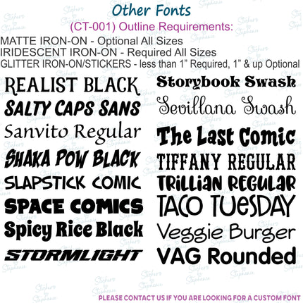 Custom Text Name, Numbers Other Miscellaneous Fonts Iron-On Transfer or Sticker