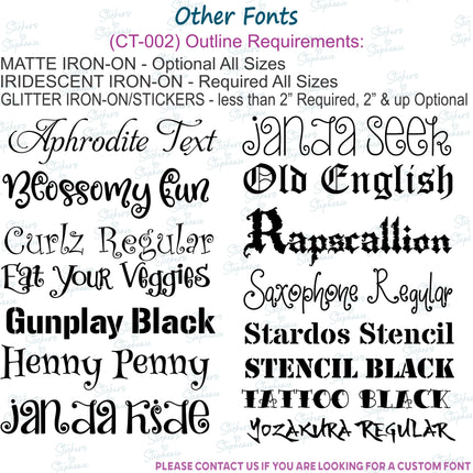 Custom Text Name, Numbers Other Miscellaneous Fonts Iron-On Transfer or Sticker