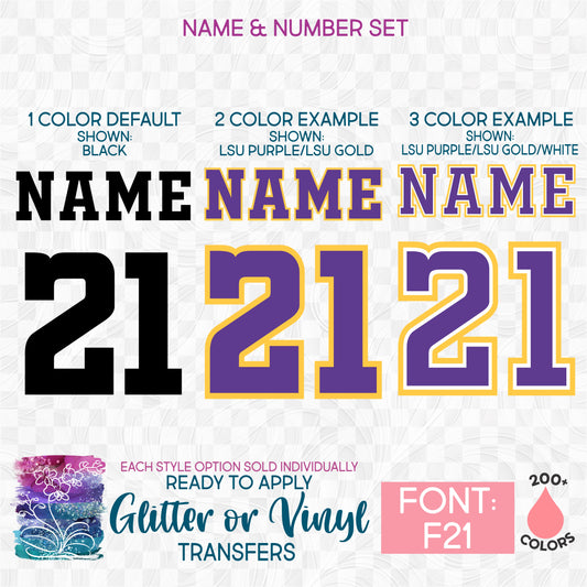 s97-F21 1, 2 or 3 Color Layered Custom Player Perfect Name & Number Iron-On Transfer