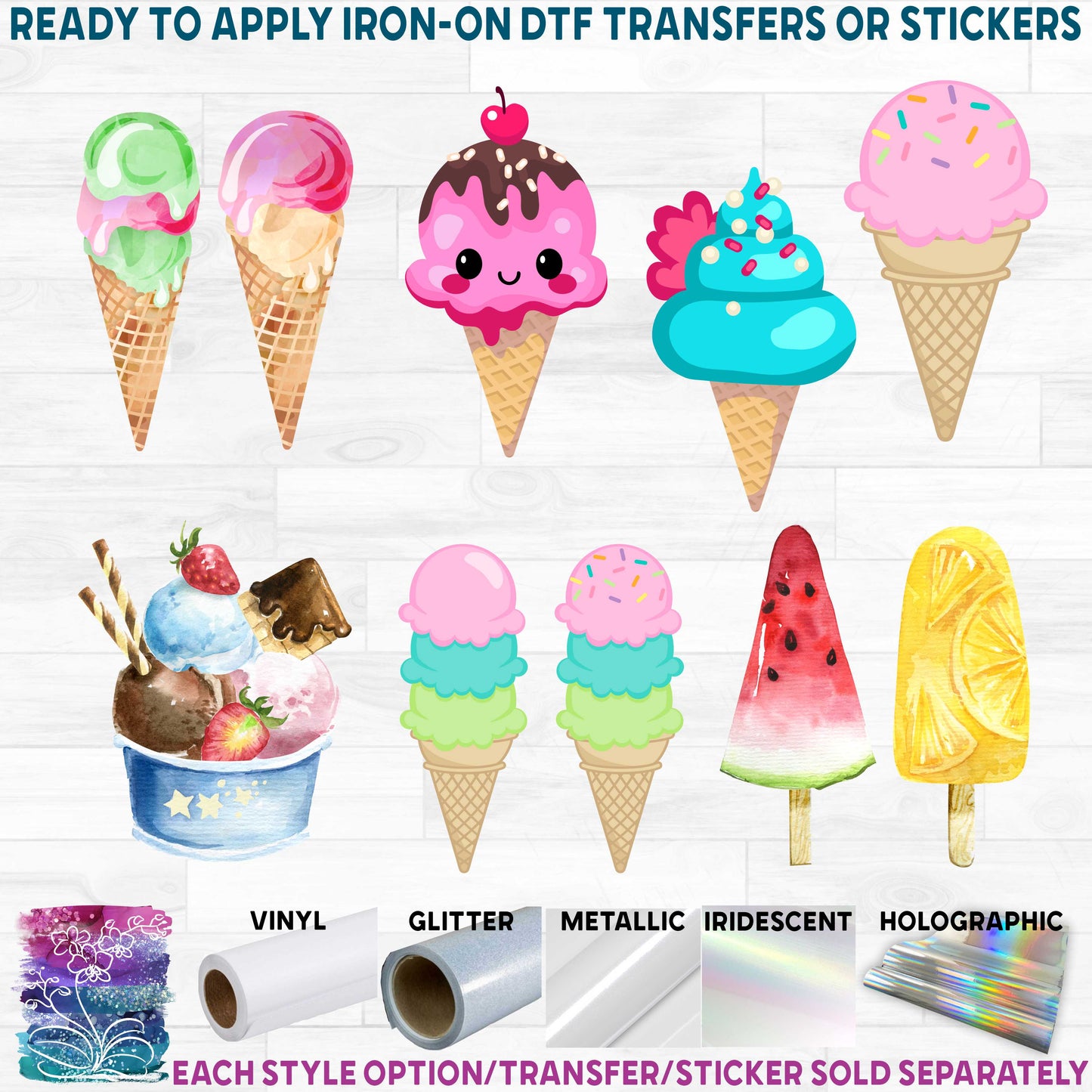 (s085-1) Ice Cream Watercolor & Full Color Illustrated Collection 87 Style Options