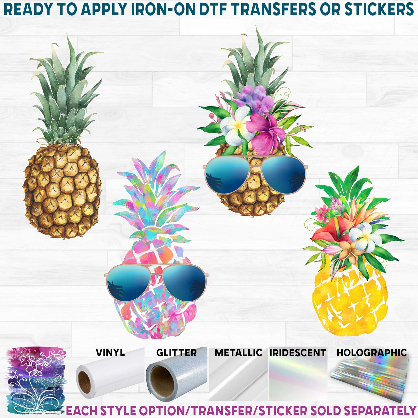 (s230-7) Pineapples Watercolor & Full Color Illustrated Collection 46 Style Options