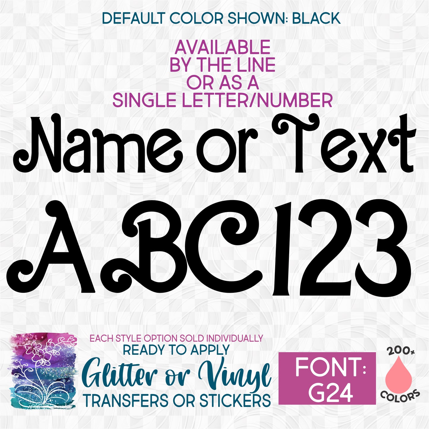SBS-97-G24 Fancy Block Font Custom Lettering Name Text Iron-On Transfer or Sticker