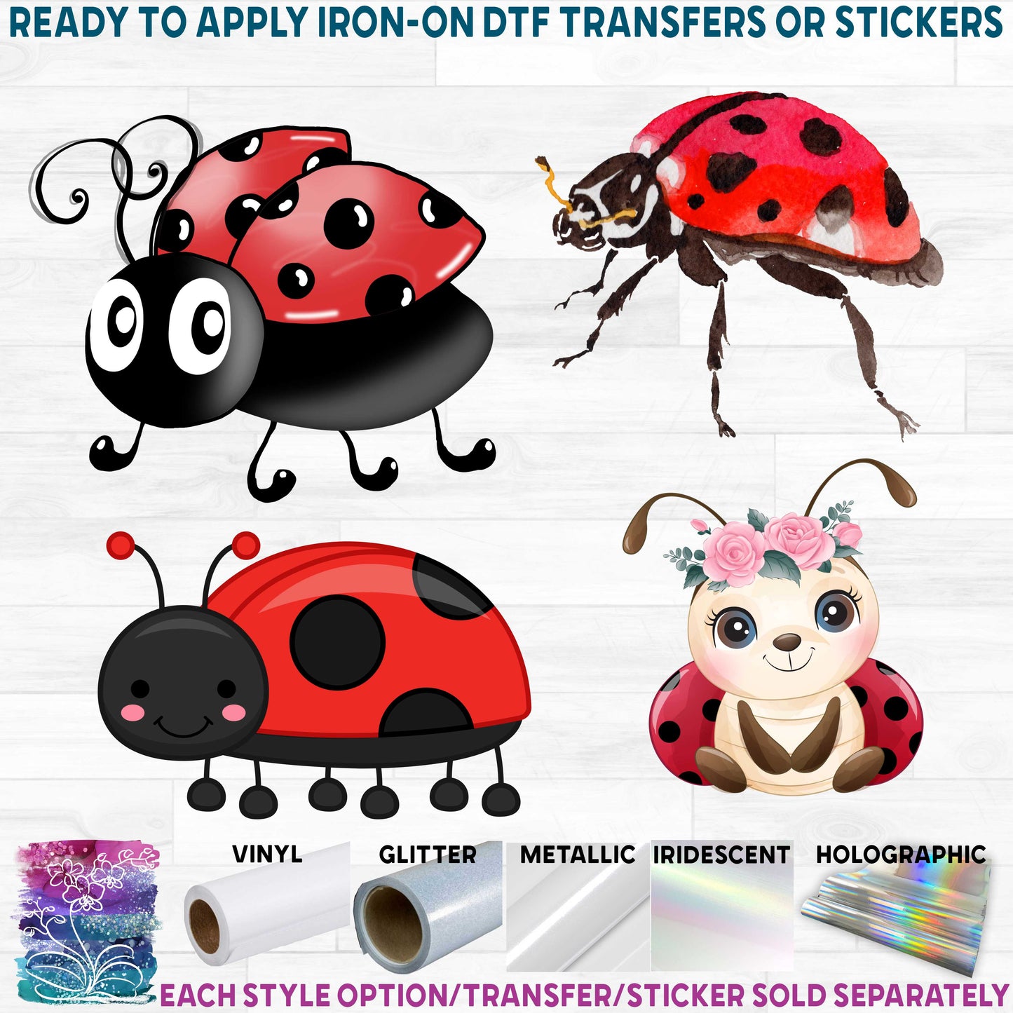 (s007) Watercolor Illustrated Cartoon Ladybug Collection 29 Style Options