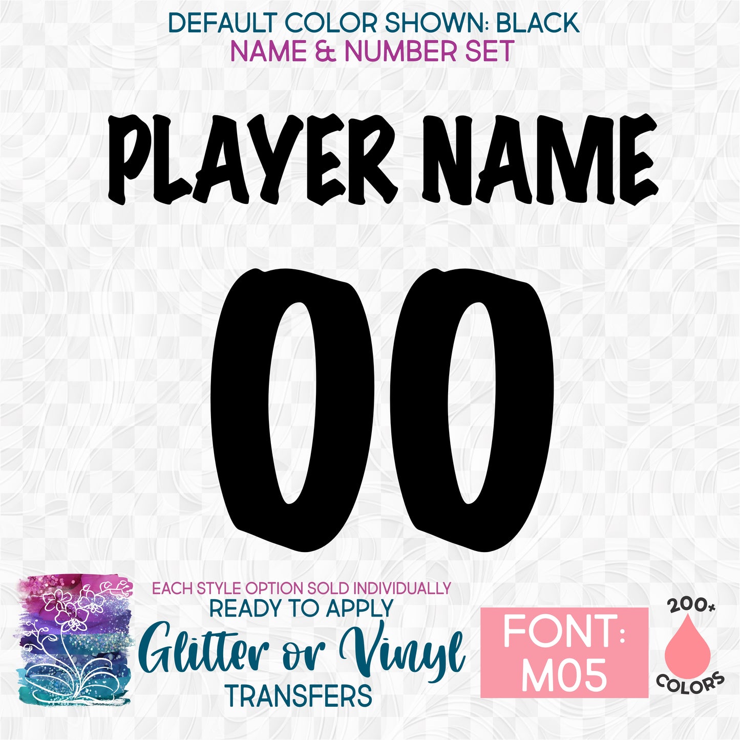 (s097-M05) Custom Player Perfect Name & Number Glitter or Vinyl Iron-On Transfer