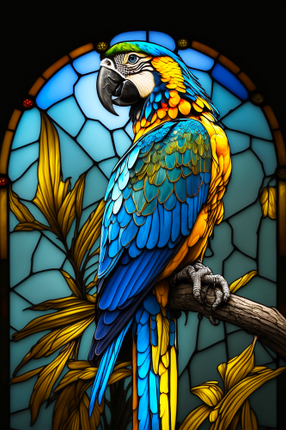 (s150-16-1O)  Stained Glass Macaw