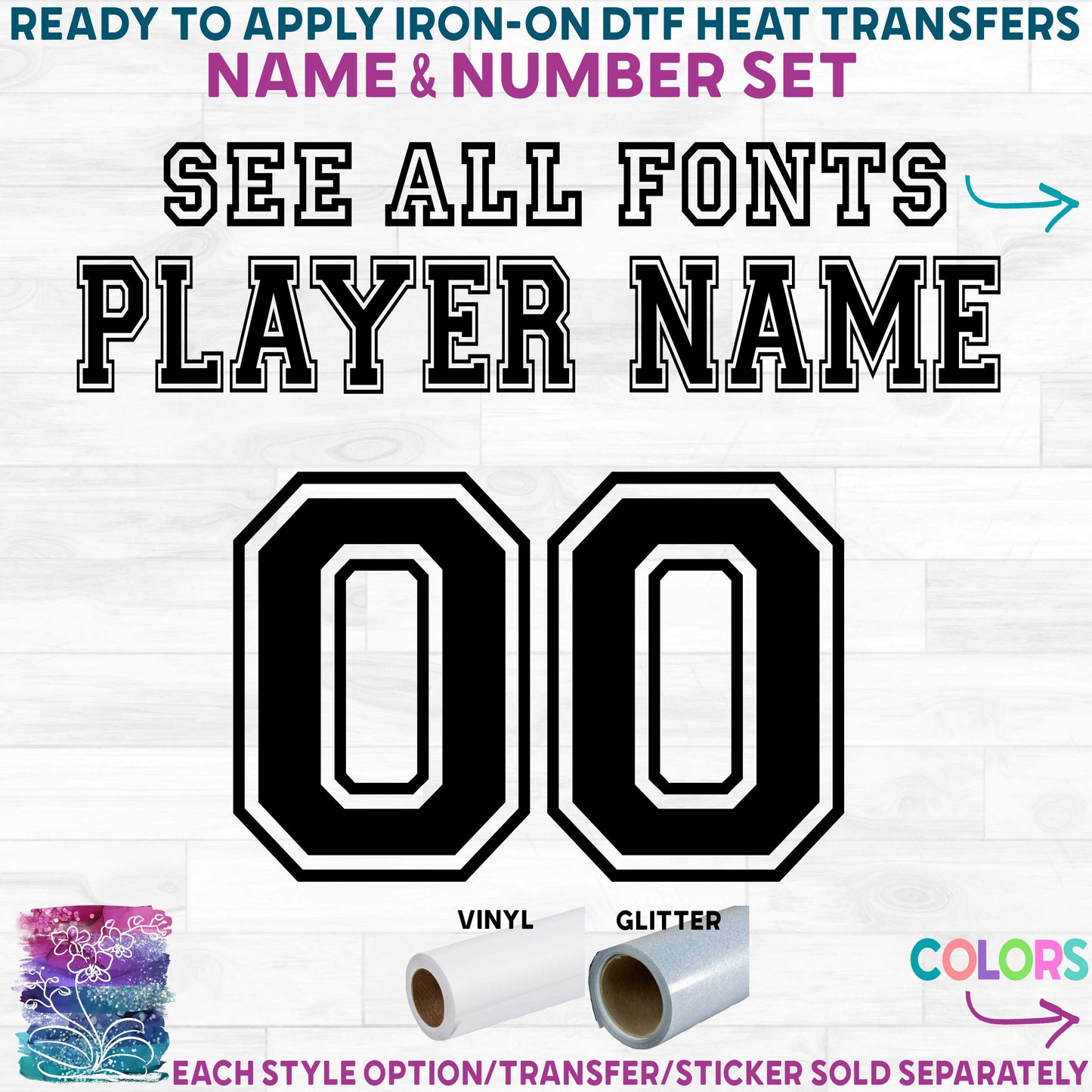 (c003-O) Outline Fonts Custom Player Name & Number Set 4 Outline Fonts