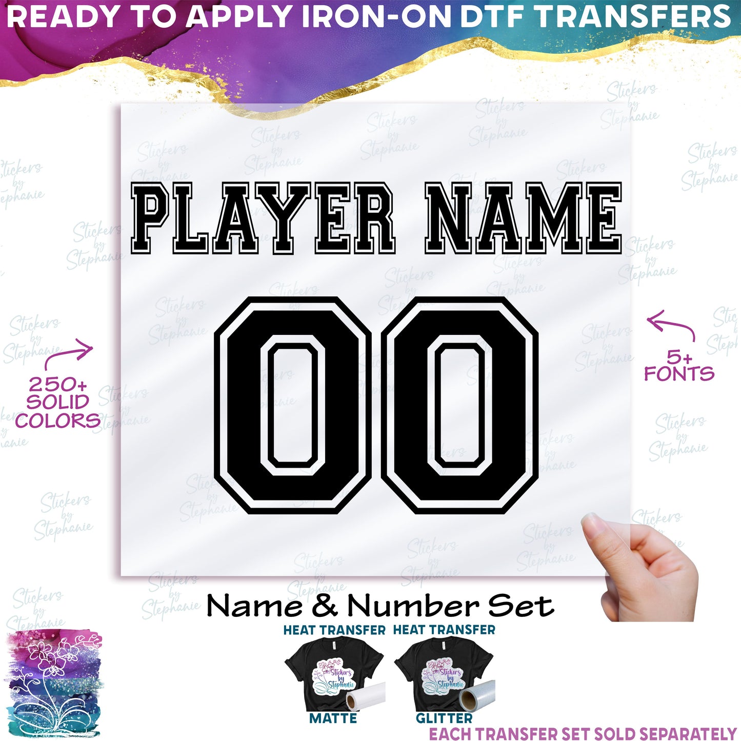 (cpn-003-O) Outline Fonts Custom Player Name & Number Set 6 Outline Fonts