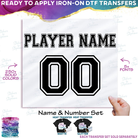 (cpn-003-O) Outline Fonts Custom Player Name & Number Set 6 Outline Fonts