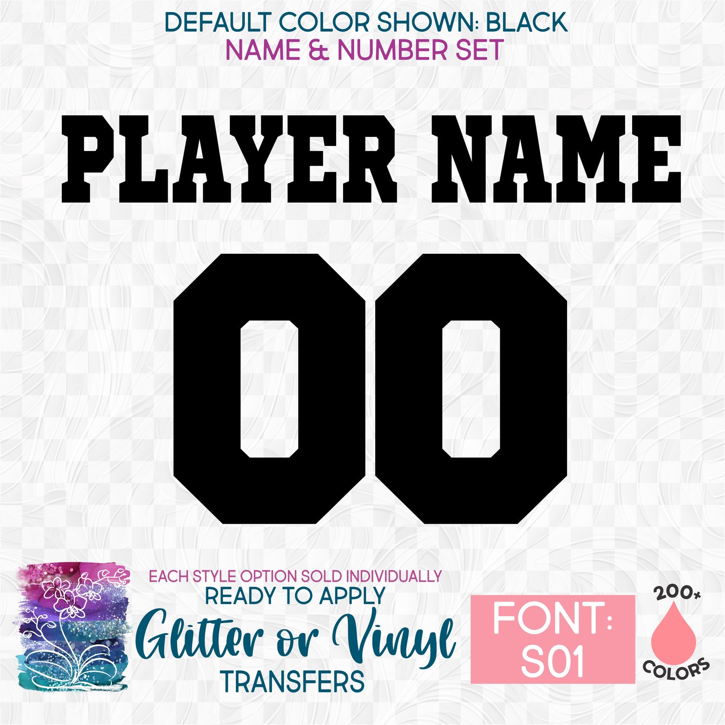 (s097-S01) Custom Player Perfect Name & Number Glitter or Vinyl Iron-On Transfer