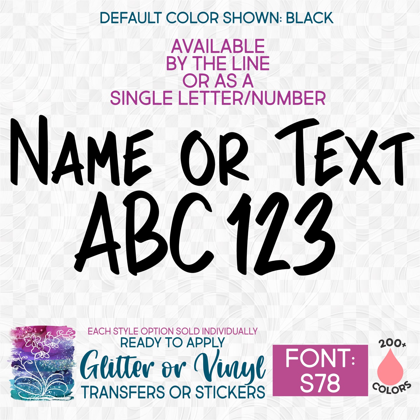 SBS-97-S78 Block Font Custom Lettering Name Text Iron On Transfer or Sticker